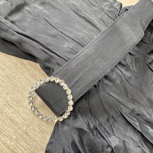 Vintage 70s Positively Ellyn Black Satin Jumpsuit Women’s 6 Belted Glam Romper - Picture 3 of 16